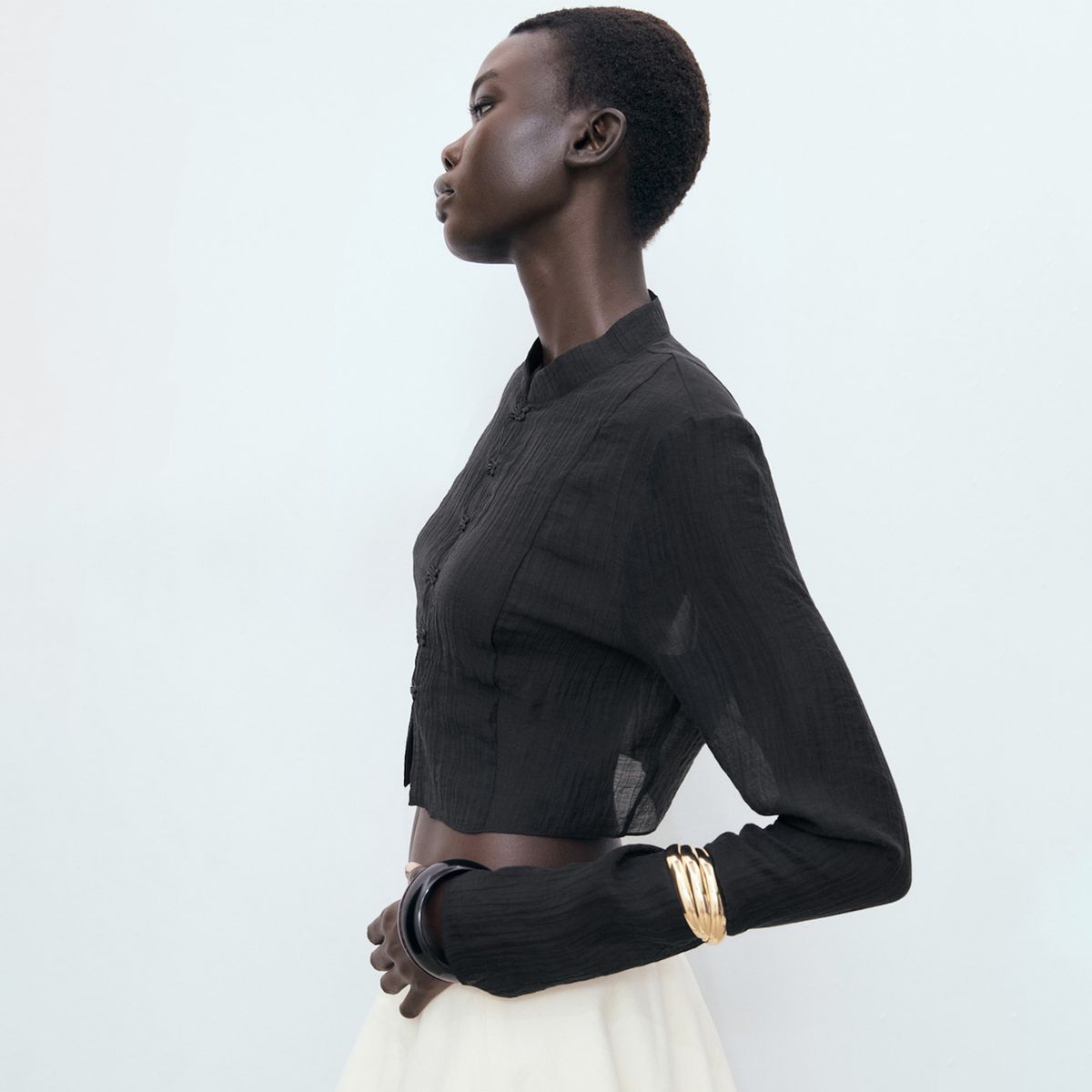 MANGO - Blusa Mujer Con transparencia Manga larga Mango