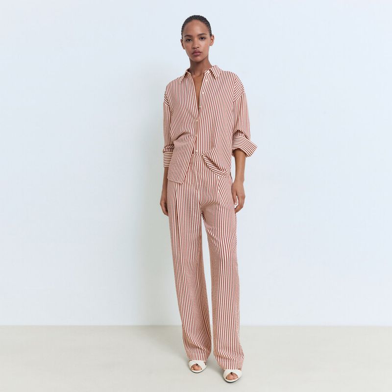 MANGO - Pantalón Recto Mujer Tiro medio de Rayas Mango