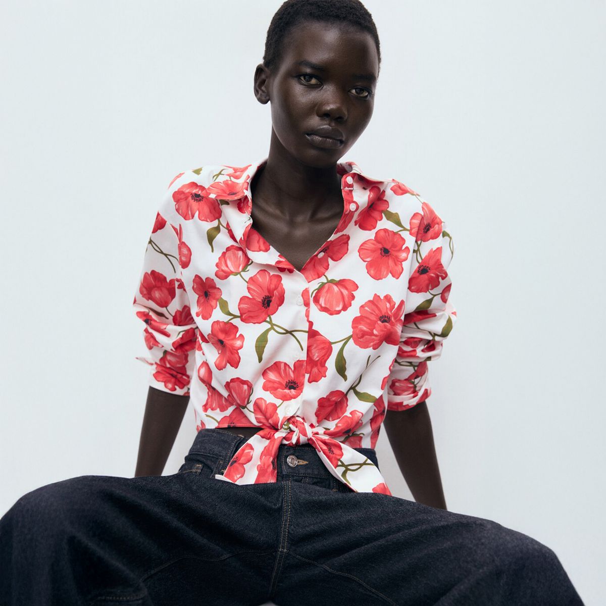 MANGO - Camisa Mujer con Flores Manga larga de Algodón Mango