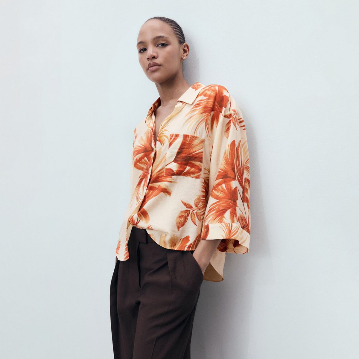 MANGO - Camisa Mujer con Estampado Manga 3/4 Mango