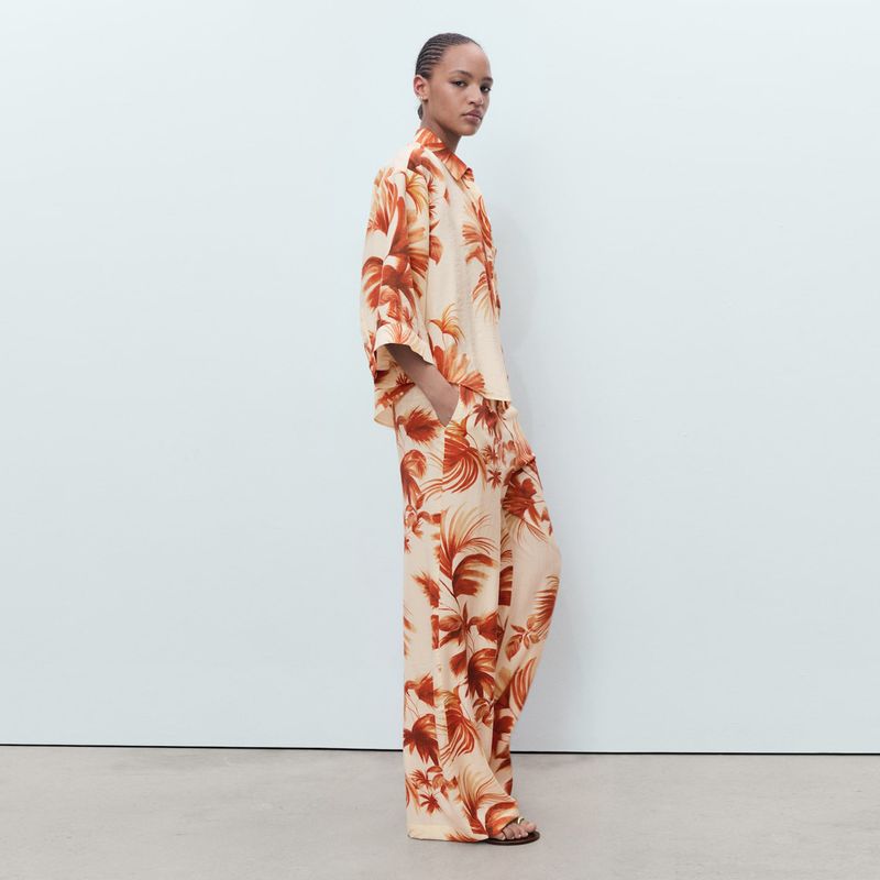 MANGO - Pantalón Recto Mujer Tiro medio con Estampado Mango