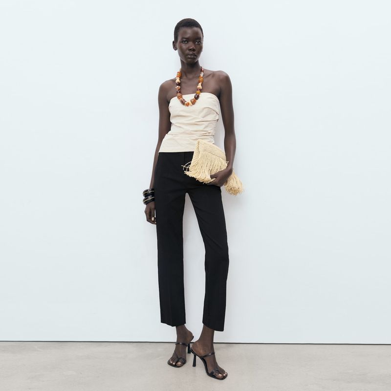 MANGO - Pantalón Recto Mujer Tiro medio Mango