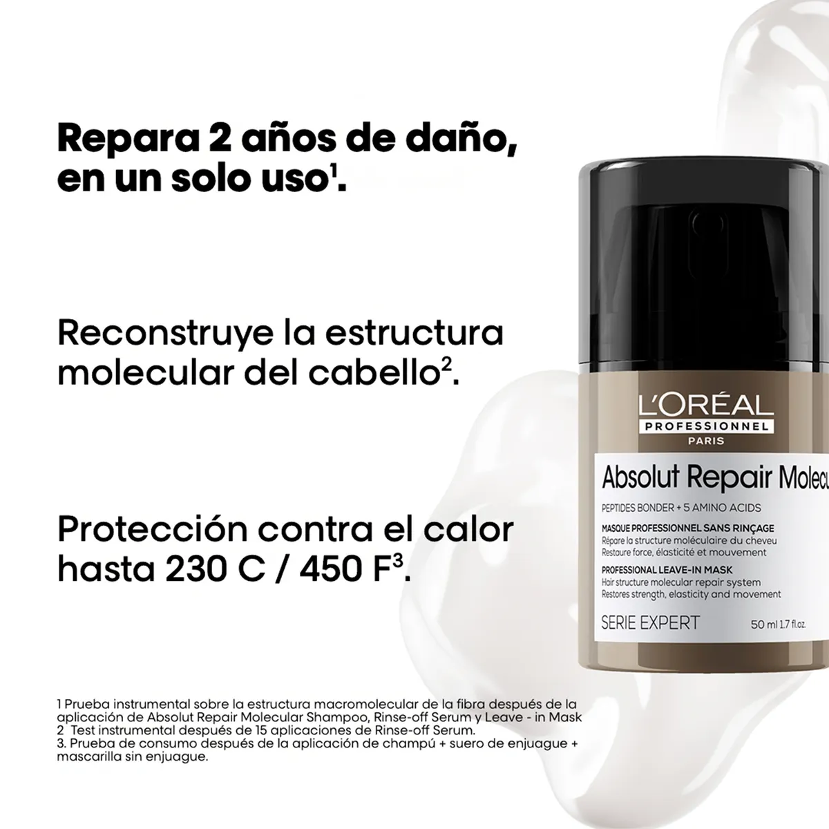 LOREAL PROFESSIONNEL - Mascarilla capilar LOREAL PROFESSIONNEL Termoprotector Absolut Repair Molecular reparación molecular para cabellos muy dañados Fortalecedor 50 ml