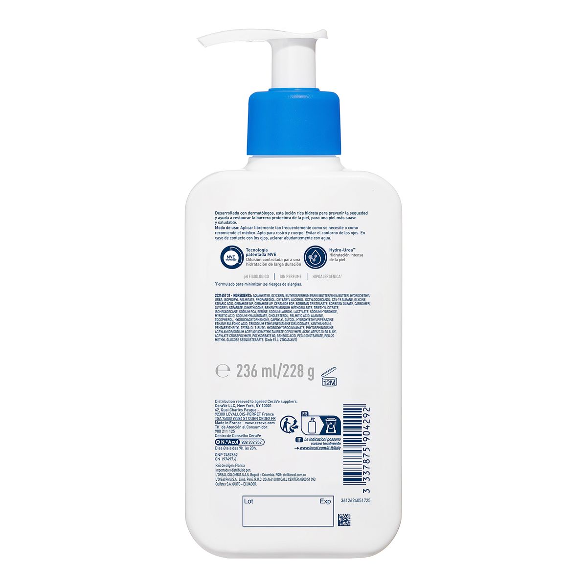 CERAVE - Crema CRV INTENS MOIST LOTION 8OZ IT SP Cerave para Piel Seca 236 ml