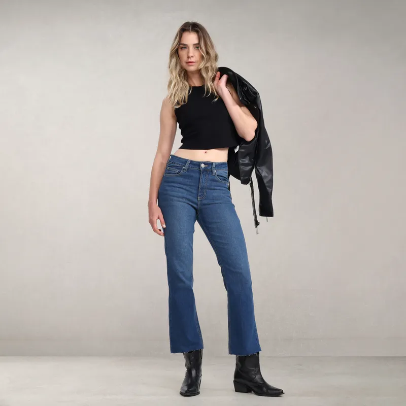 DENIMLAB - Jean crop Flare Mujer Tiro alto Denimlab