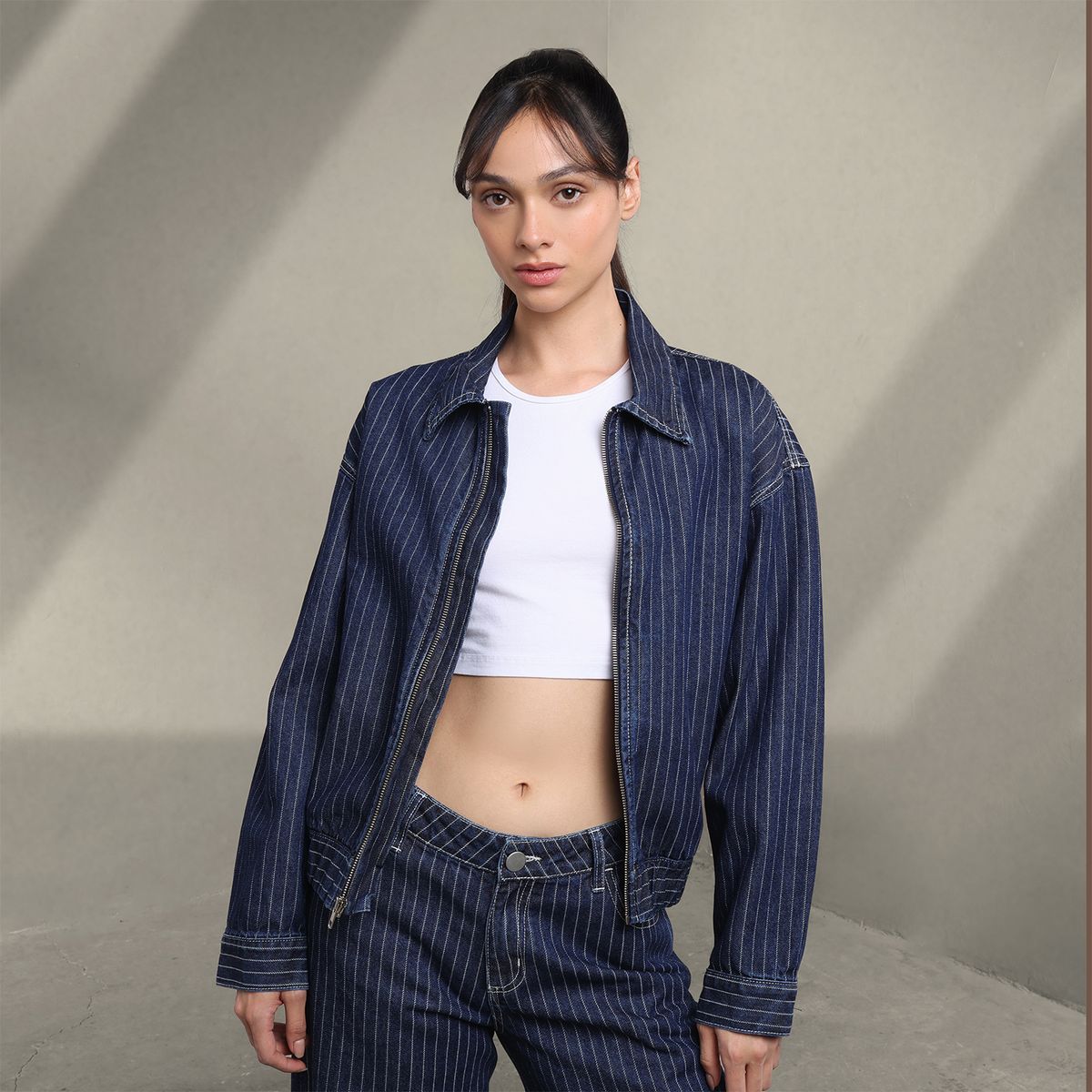 DENIMLAB - Chaqueta Mujer de Rayas Oversized fit de Algodón Denimlab