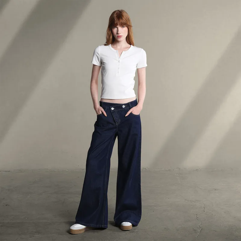 SYBILLA - Jean Super Wide leg Mujer Tiro bajo Pretina cruzada Sybilla 