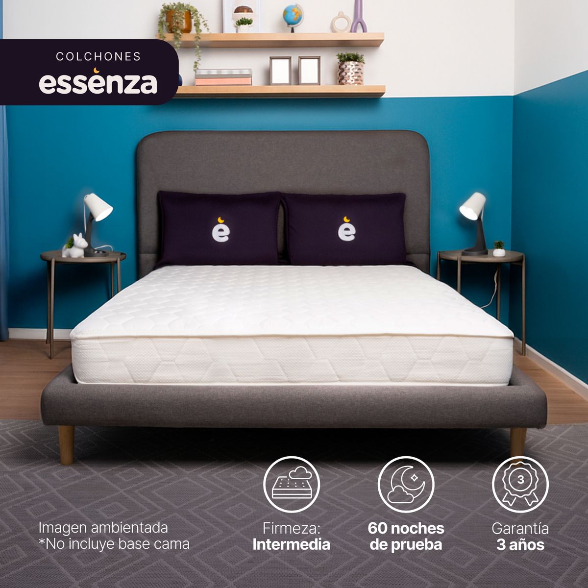 ESSENZA - Colchón Semidoble Firmeza Medio Resortes MAJESTIC 120 x 190 Solo ESSENZA