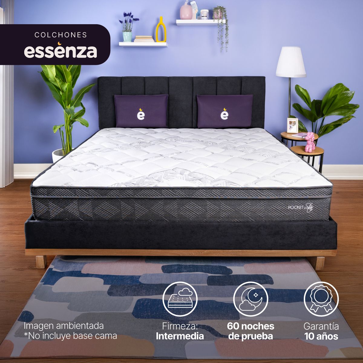 ESSENZA - Colchón Semidoble Firmeza Intermedio Resortes Pocket POCKET STAR 120 x 190 Solo ESSENZA