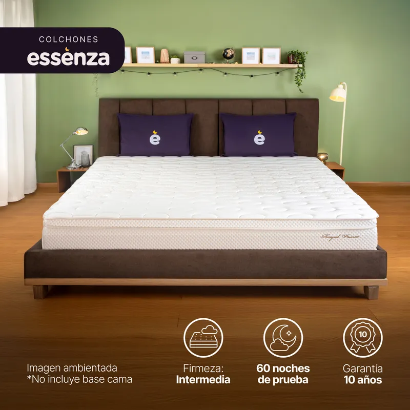 ESSENZA - Colchón King Firmeza Firme Resortes Pocket ROYAL PRINCE 200 x 200 Almohadas ESSENZA