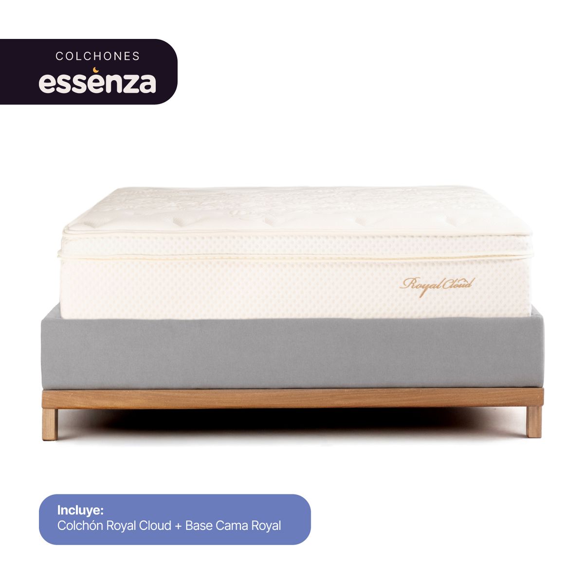 ESSENZA - Colchón con base cama Doble Firmeza Suave Resortes Pocket CLOUD+BASE 14 140 cm x 190 cm Mueble ESSENZA