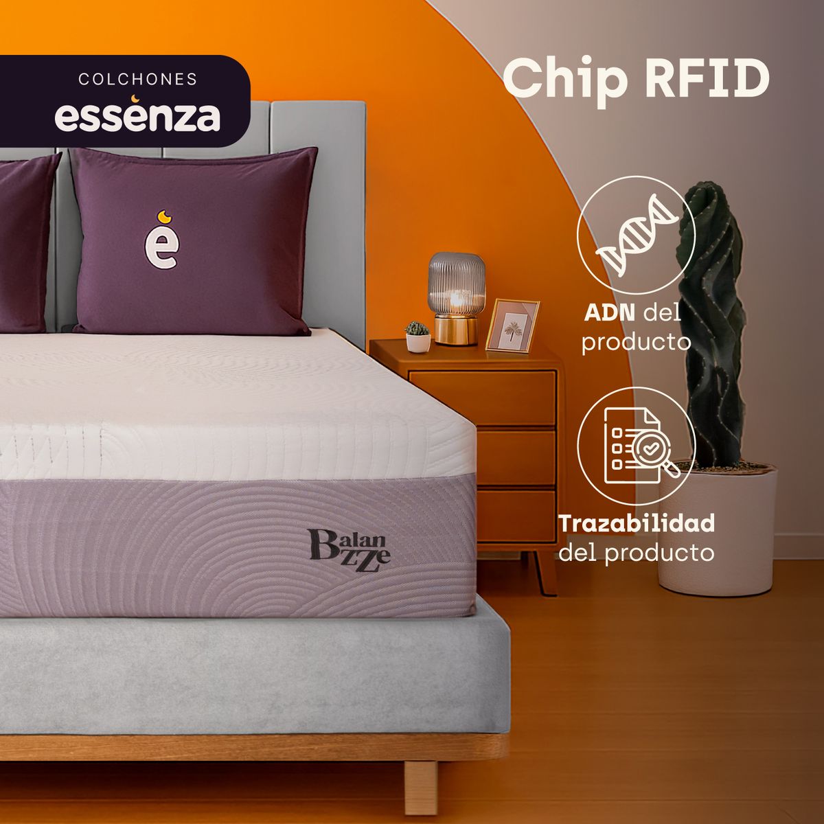 ESSENZA - Colchón con base cama King Firmeza Medio Resortes Pocket BALANZZE+BASE 200 cm x 200 cm Mueble ESSENZA