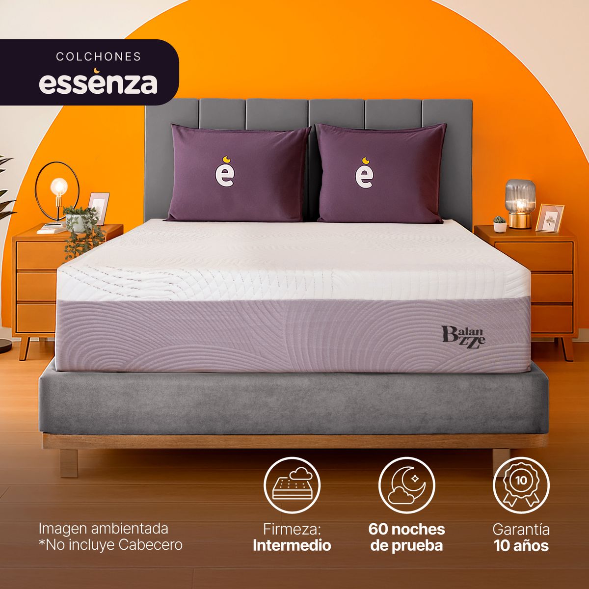 ESSENZA - Colchón con base cama Queen Firmeza Medio Resortes Pocket BALANZZE+BASE 160 cm x 190 cm Mueble ESSENZA