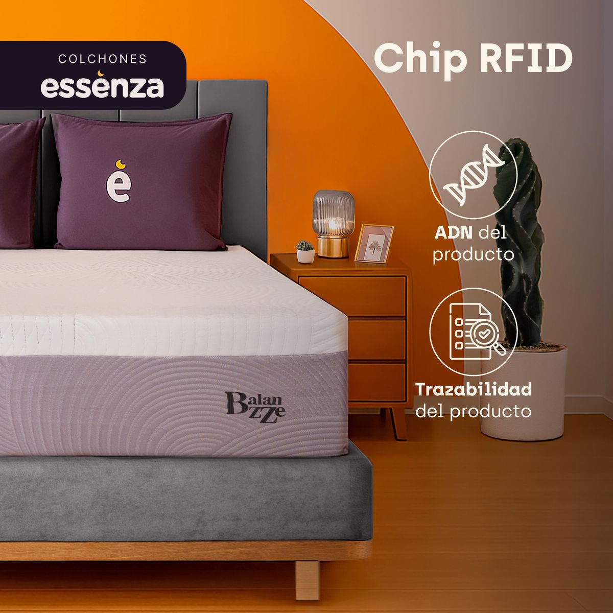 ESSENZA - Colchón con base cama Queen Firmeza Medio Resortes Pocket BALANZZE+BASE 160 cm x 190 cm Mueble ESSENZA