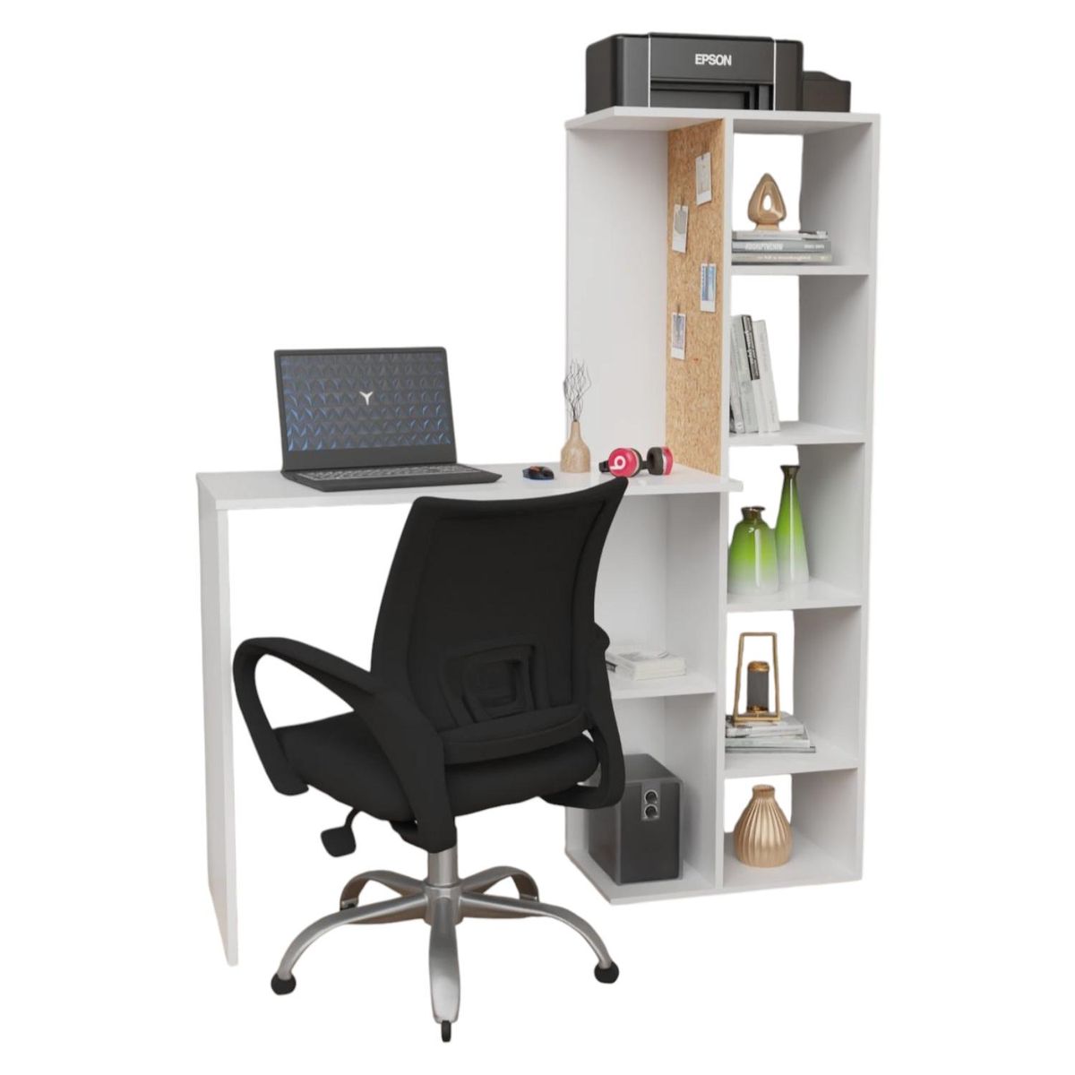 DKO DESIGN - Escritorio con repisas 140 x 142 x 40 cm + Silla Ergónomica de Oficina DKO Design