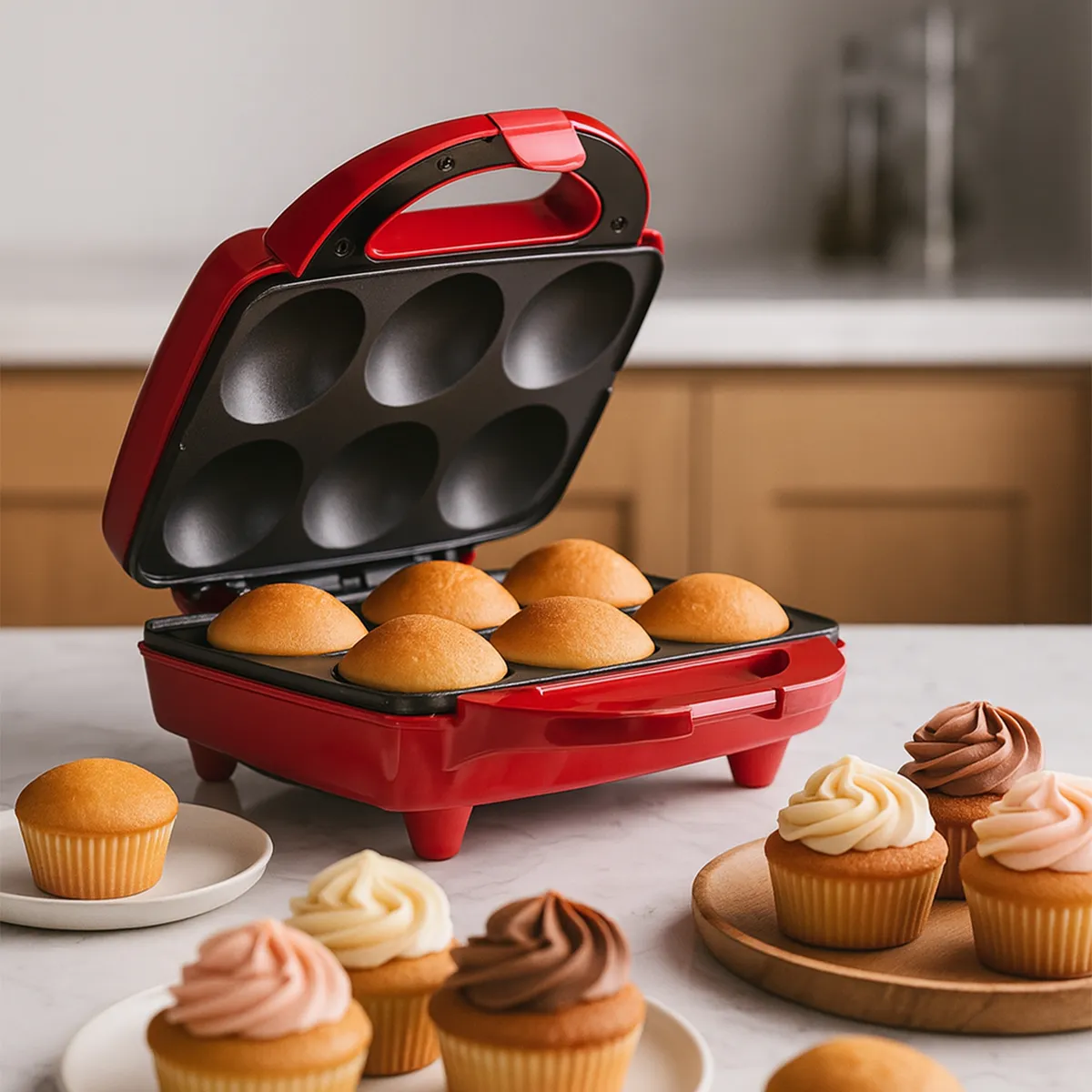 HOLSTEIN - Máquina de hacer pan Holstein RED 6-COUNT CUPCAKE MAKER