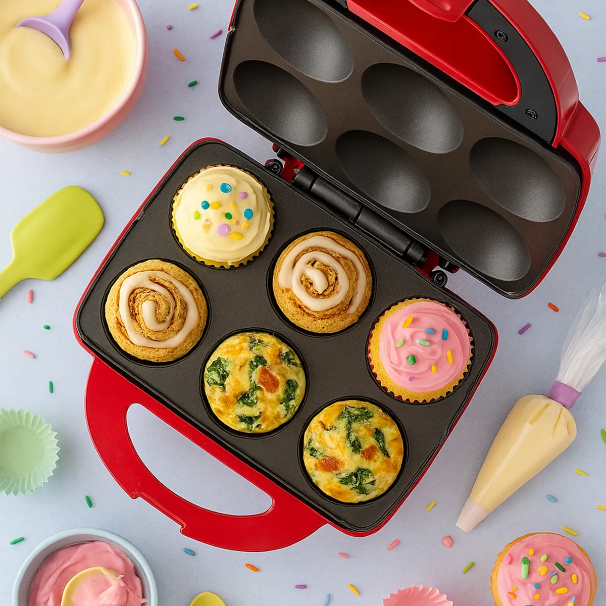 HOLSTEIN - Máquina de hacer pan Holstein RED 6-COUNT CUPCAKE MAKER