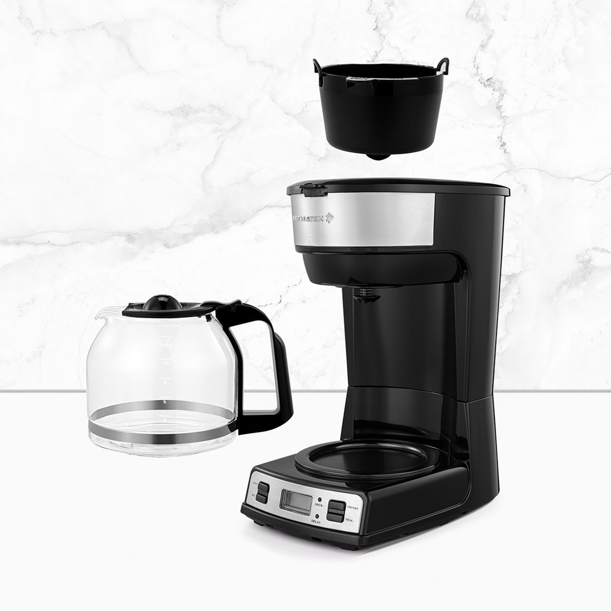 HOLSTEIN - Cafetera de Filtro Holstein HH-09101090SS 12 tazas Encendido programable