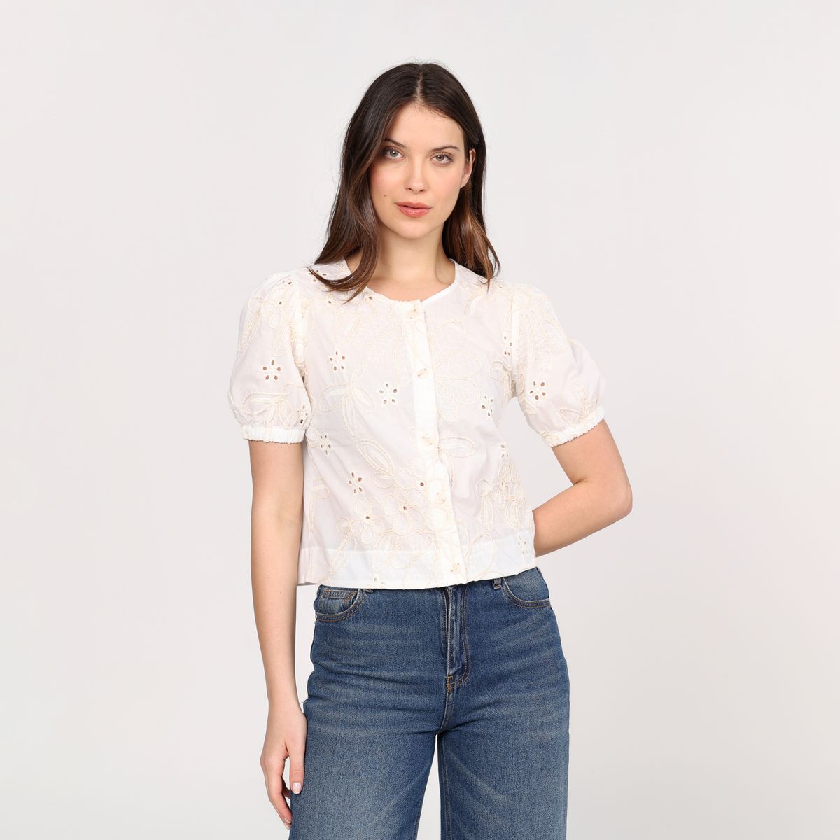 UNIVERSITY CLUB - Blusa Mujer con Ojalillo Manga corta de Algodón University Club 