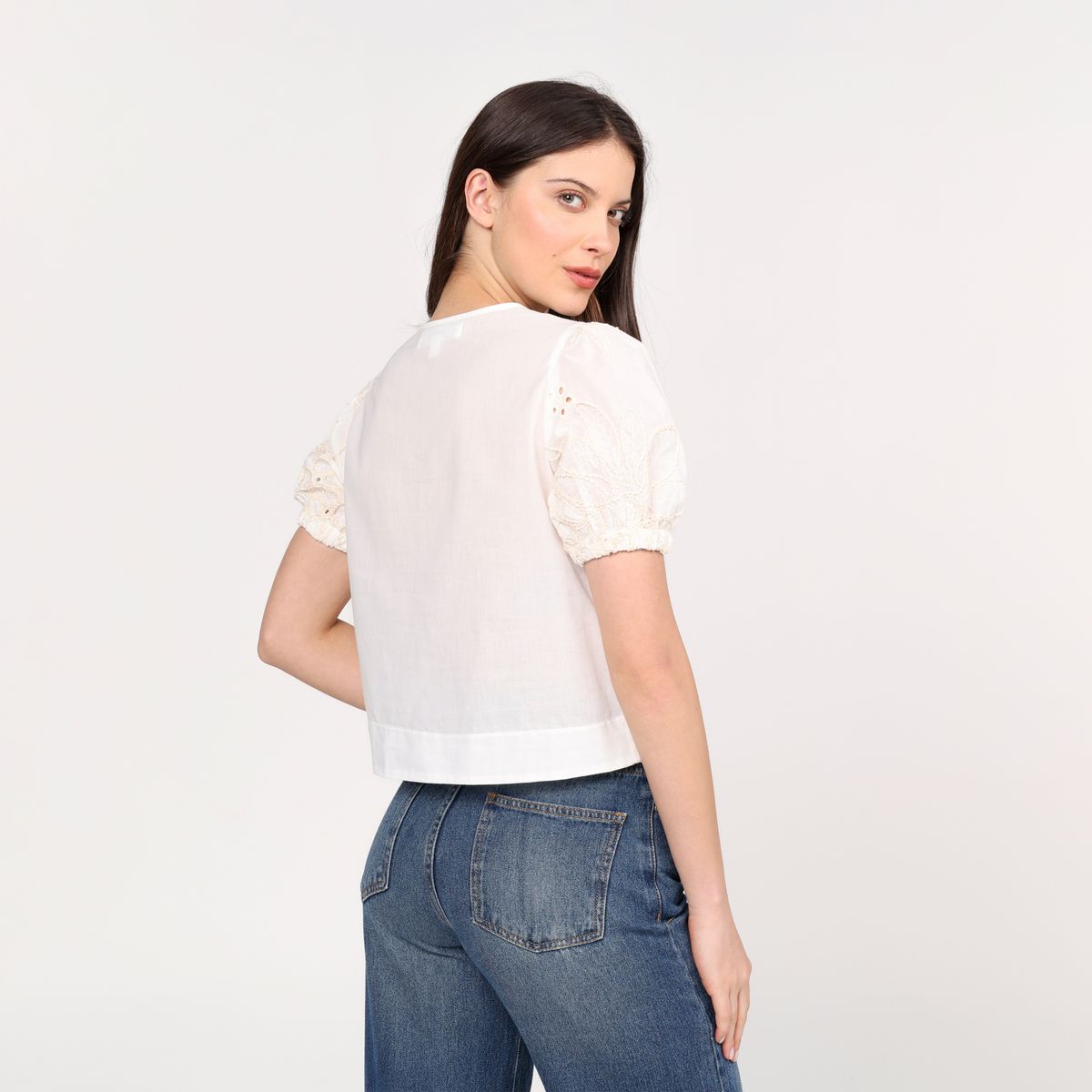 UNIVERSITY CLUB - Blusa Mujer con Ojalillo Manga corta de Algodón University Club 