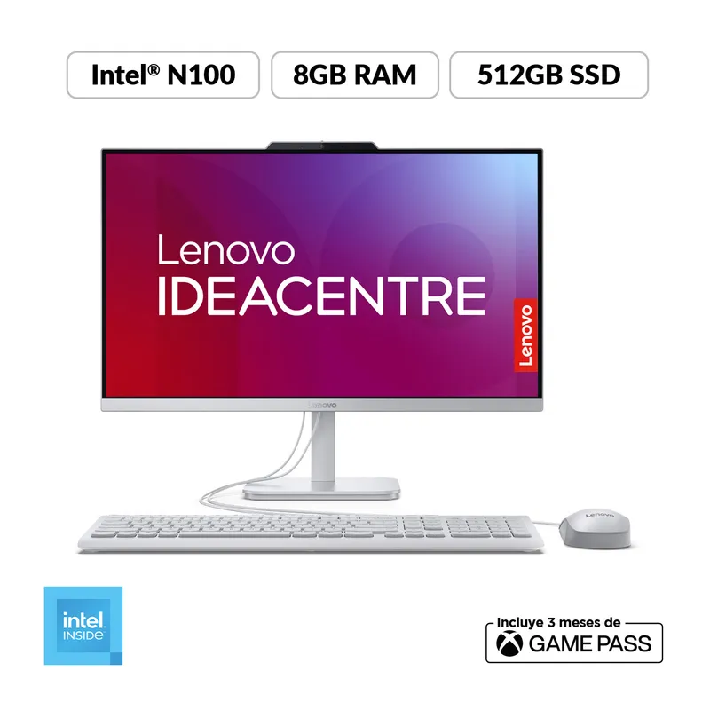 LENOVO - Computador Lenovo A100 | Intel N100 | 8GB de RAM | 512GB SSD de Almacenamiento | Windows 11 | Pantalla 23.8 pulgadas | Incluye Mouse y Teclado | A100 | All In One | Todo en Uno