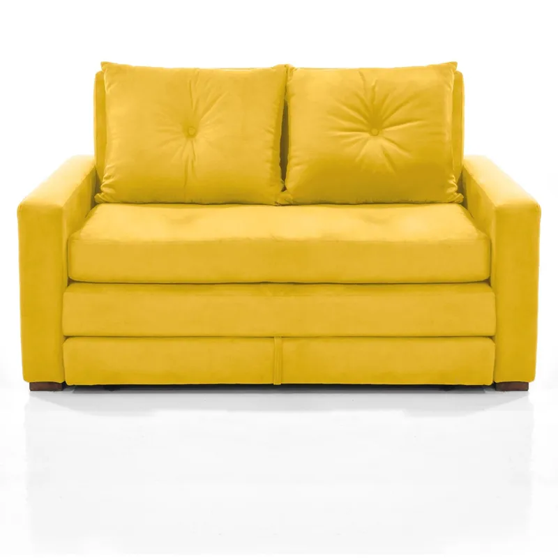 MICA - Sofa Cama Reclinable 3 Posiciones Torun 147x93x87 Tela Mostaza