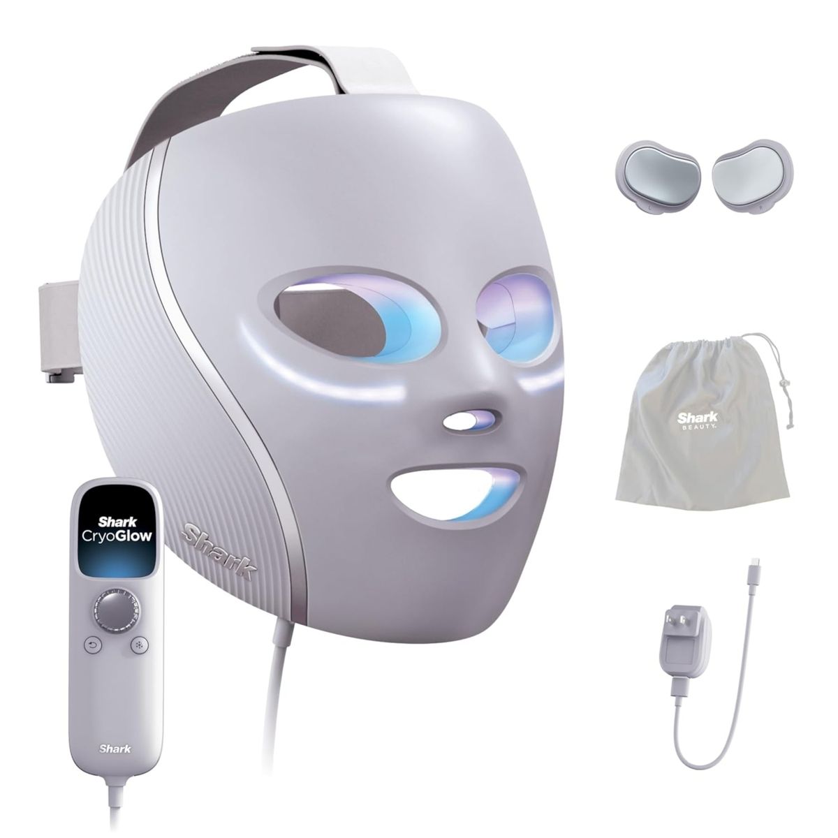 SHARK - Máscara facial CryoGlow Shark con luz iQLED roja, azul e infrarroja y enfriamiento para el área debajo de los ojos