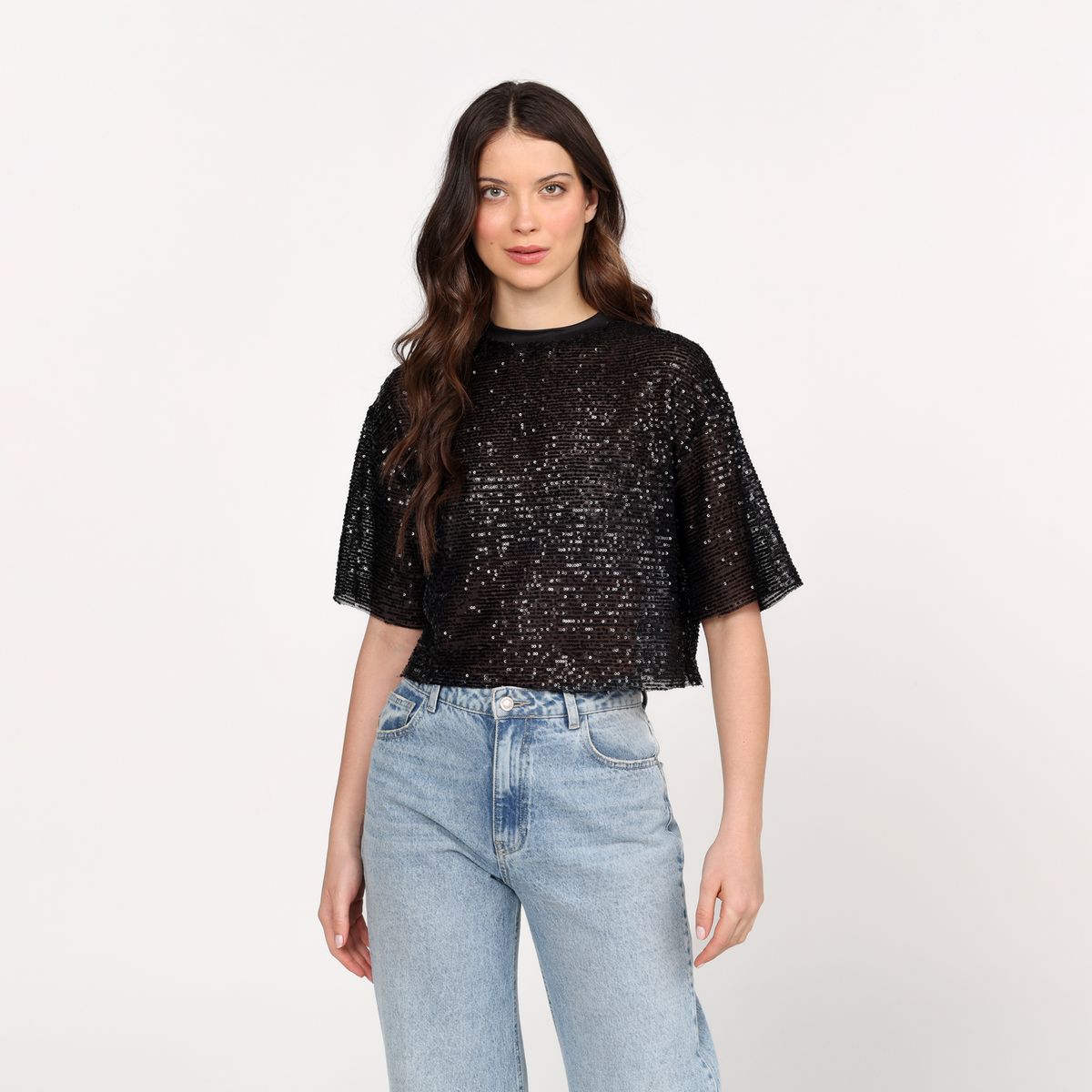 BASEMENT - Blusa Mujer con Lentejuelas Manga corta Basement 