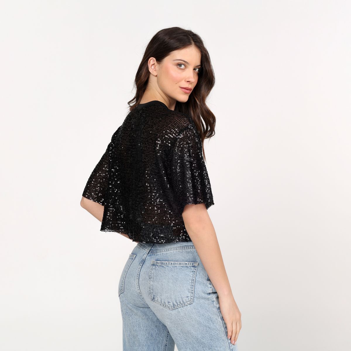 BASEMENT - Blusa Mujer con Lentejuelas Manga corta Basement 