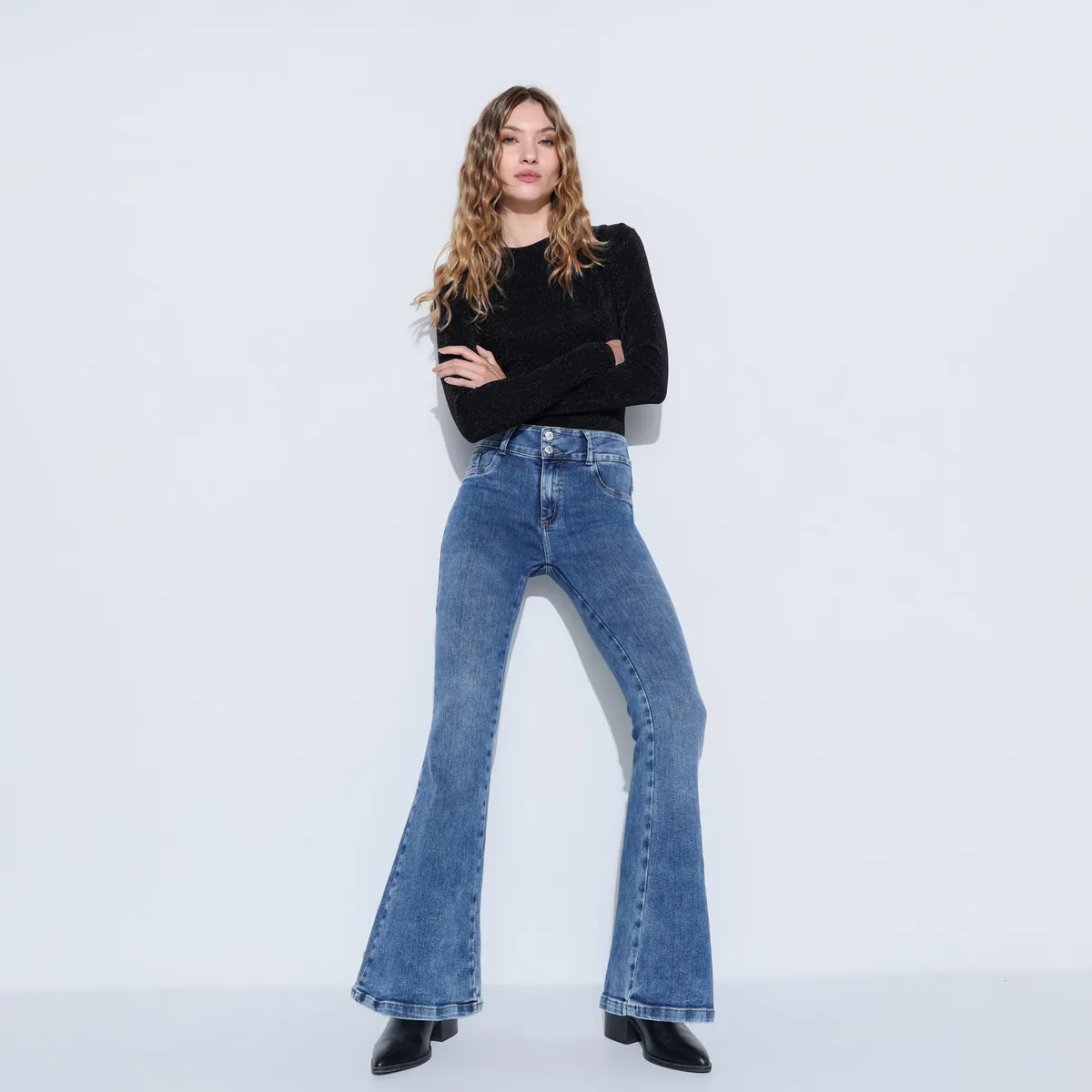 MOSSIMO - Jean Flare Mujer Tiro alto de Algodón Mossimo