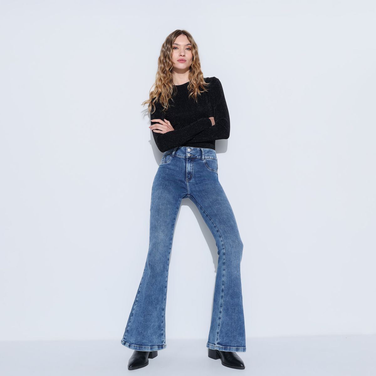 MOSSIMO - Jean Flare Mujer Tiro alto de Algodón Mossimo