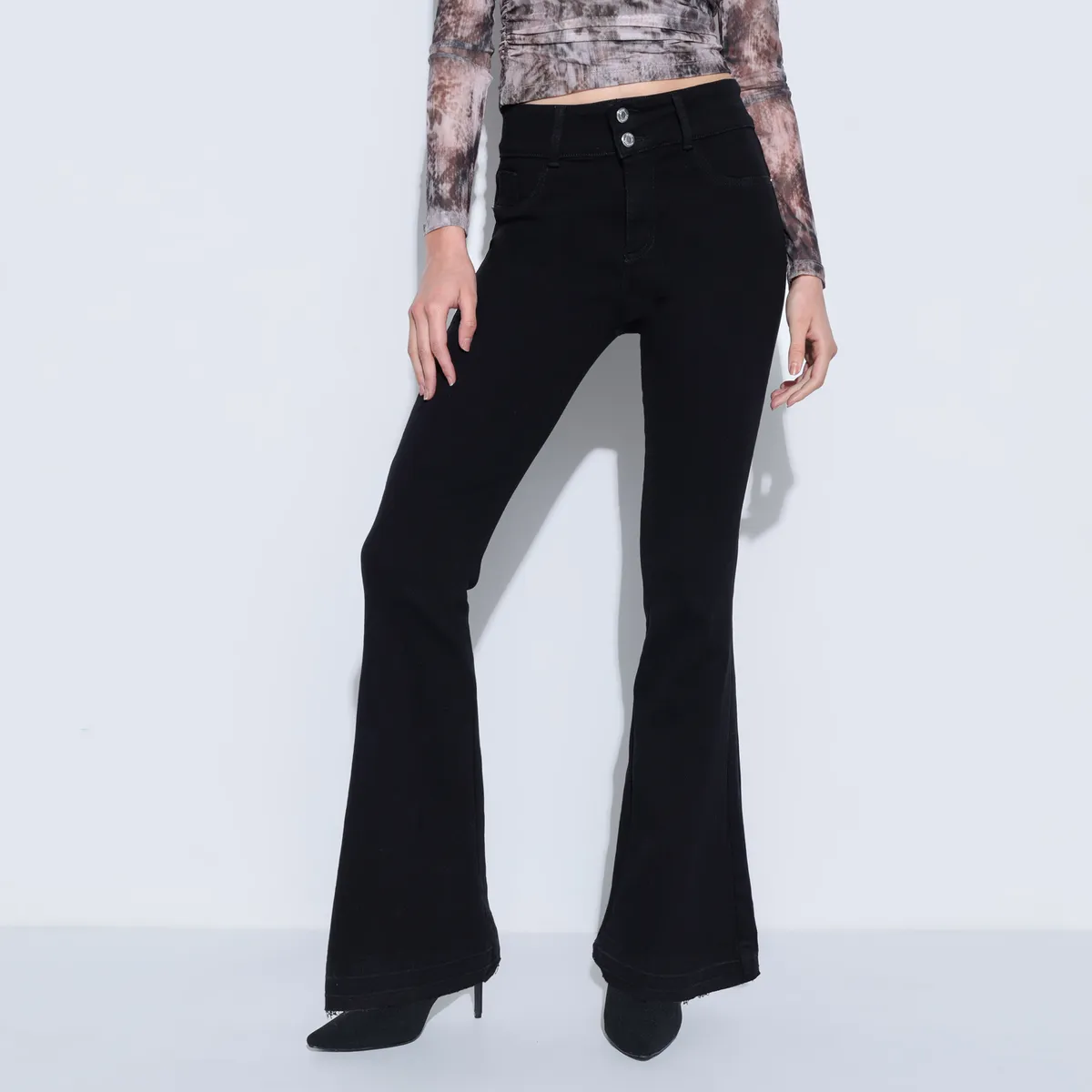 MOSSIMO - Jean Flare Mujer Tiro alto de Algodón Mossimo