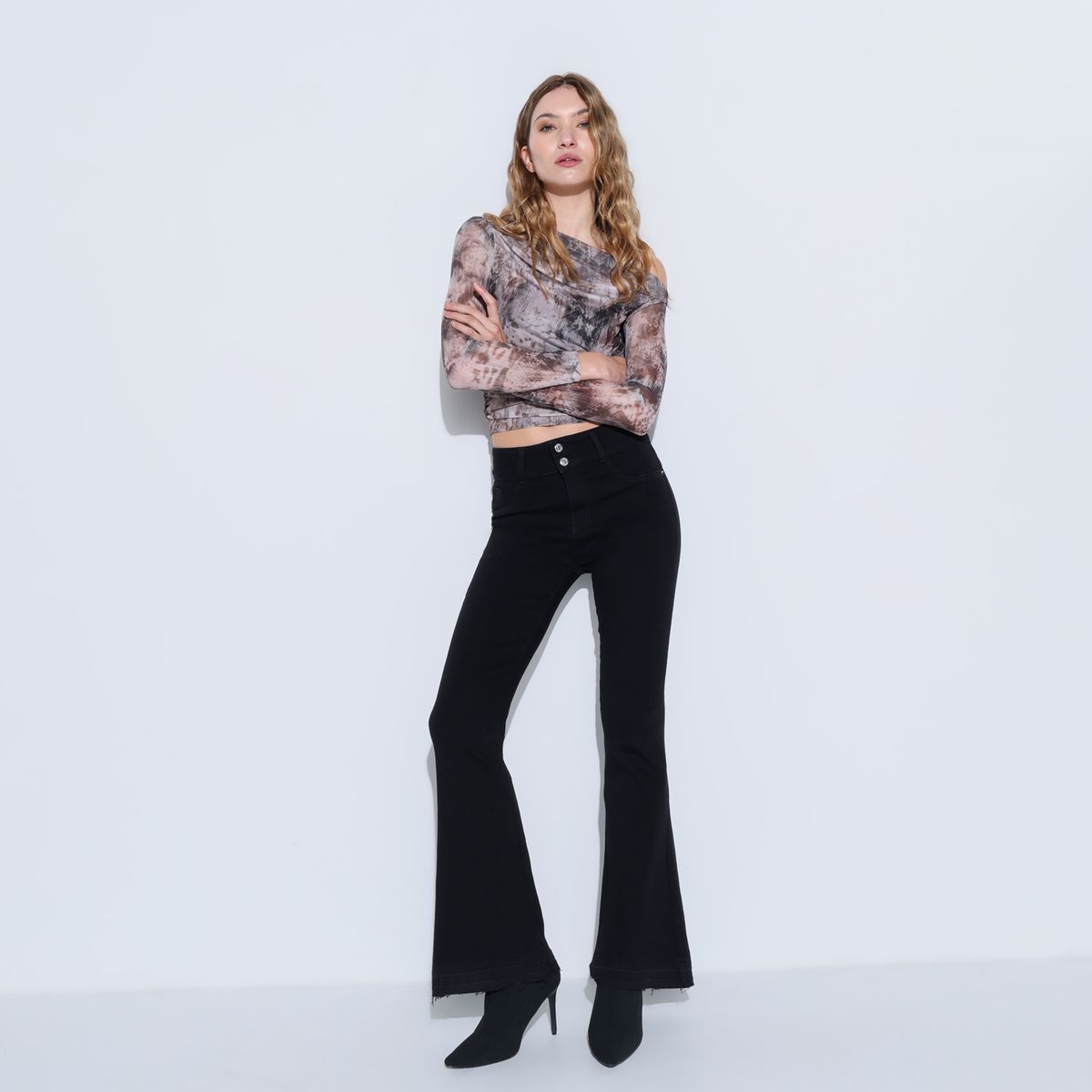 MOSSIMO - Jean Flare Mujer Tiro alto de Algodón Mossimo