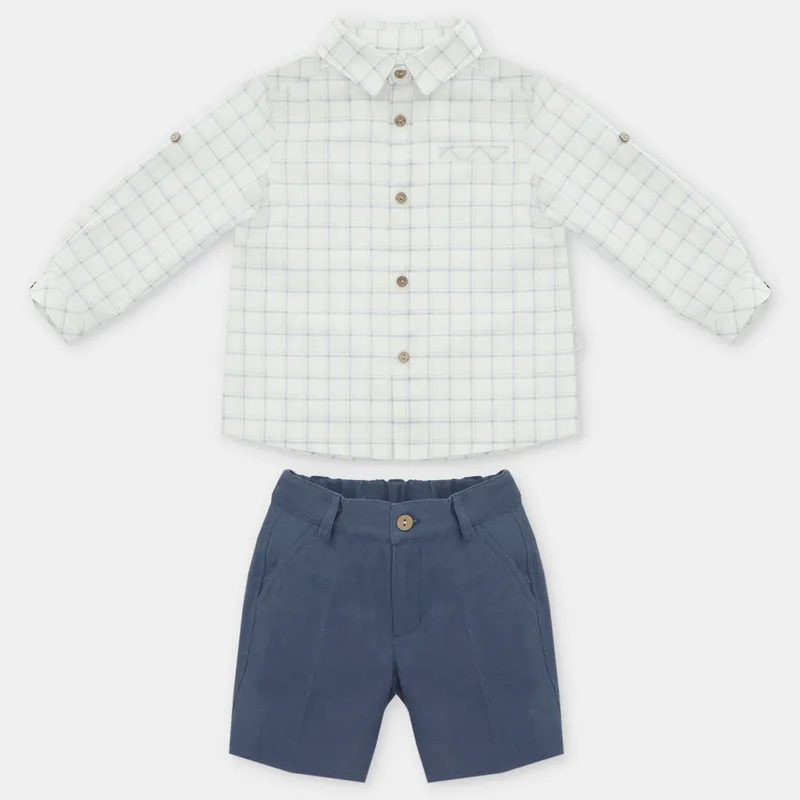 MARTIN ARANDA - Sets Camisa manga larga de cuadros + Bermuda de Lino para Bebé niño en Algodón MARTIN ARANDA