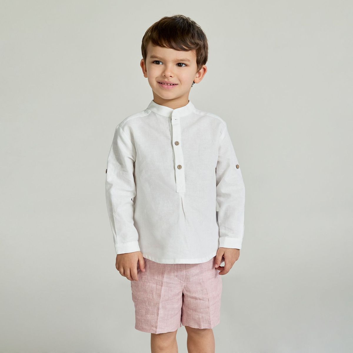 MARTIN ARANDA - Sets Camisa manga larga cuello mao + Bermuda de Lino para Bebé niño en Lino MARTIN ARANDA