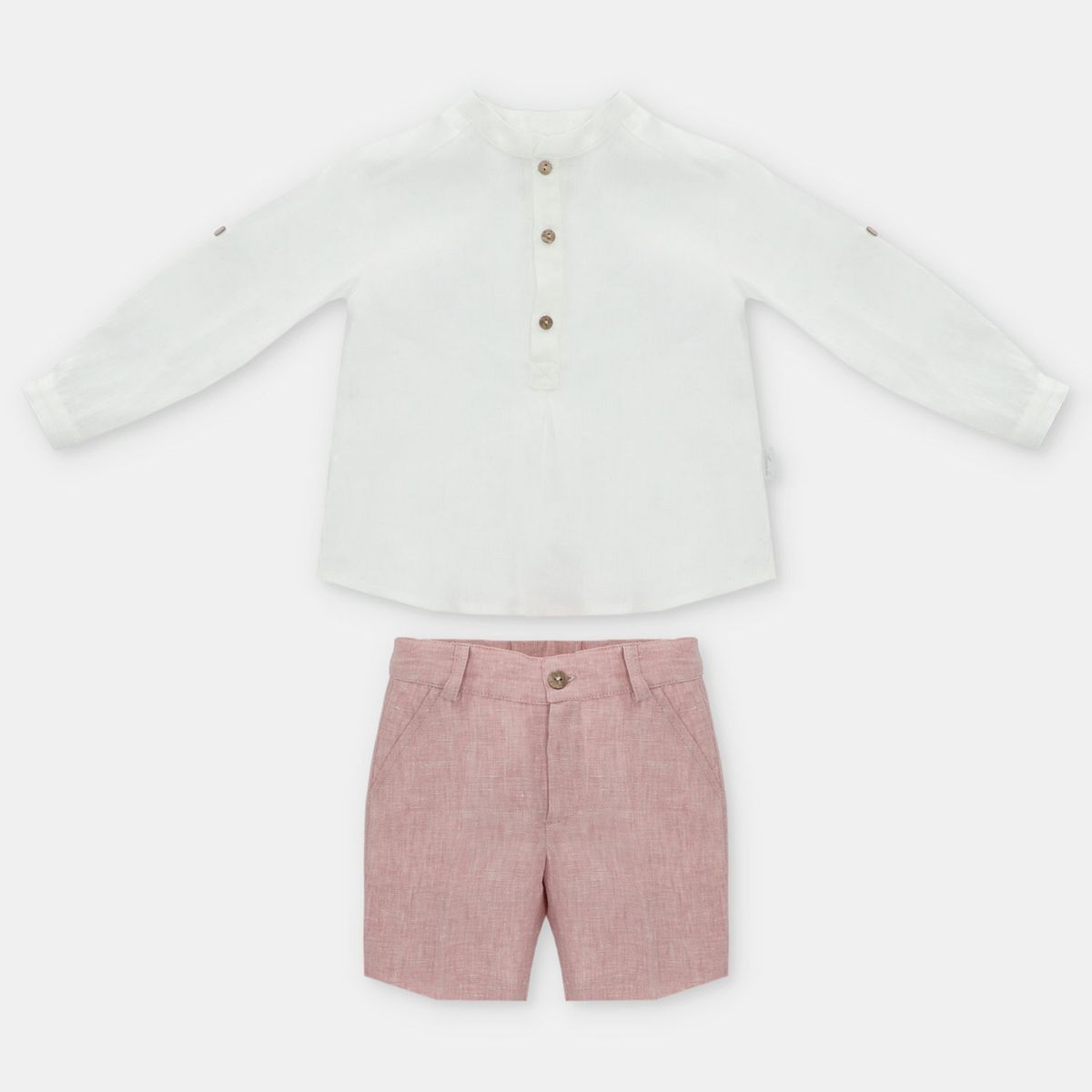 MARTIN ARANDA - Sets Camisa manga larga cuello mao + Bermuda de Lino para Bebé niño en Lino MARTIN ARANDA