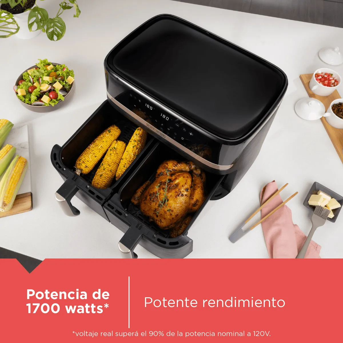 BLACK+DECKER - Freidora de Aire B+D 9lt doble cesta AFBD92