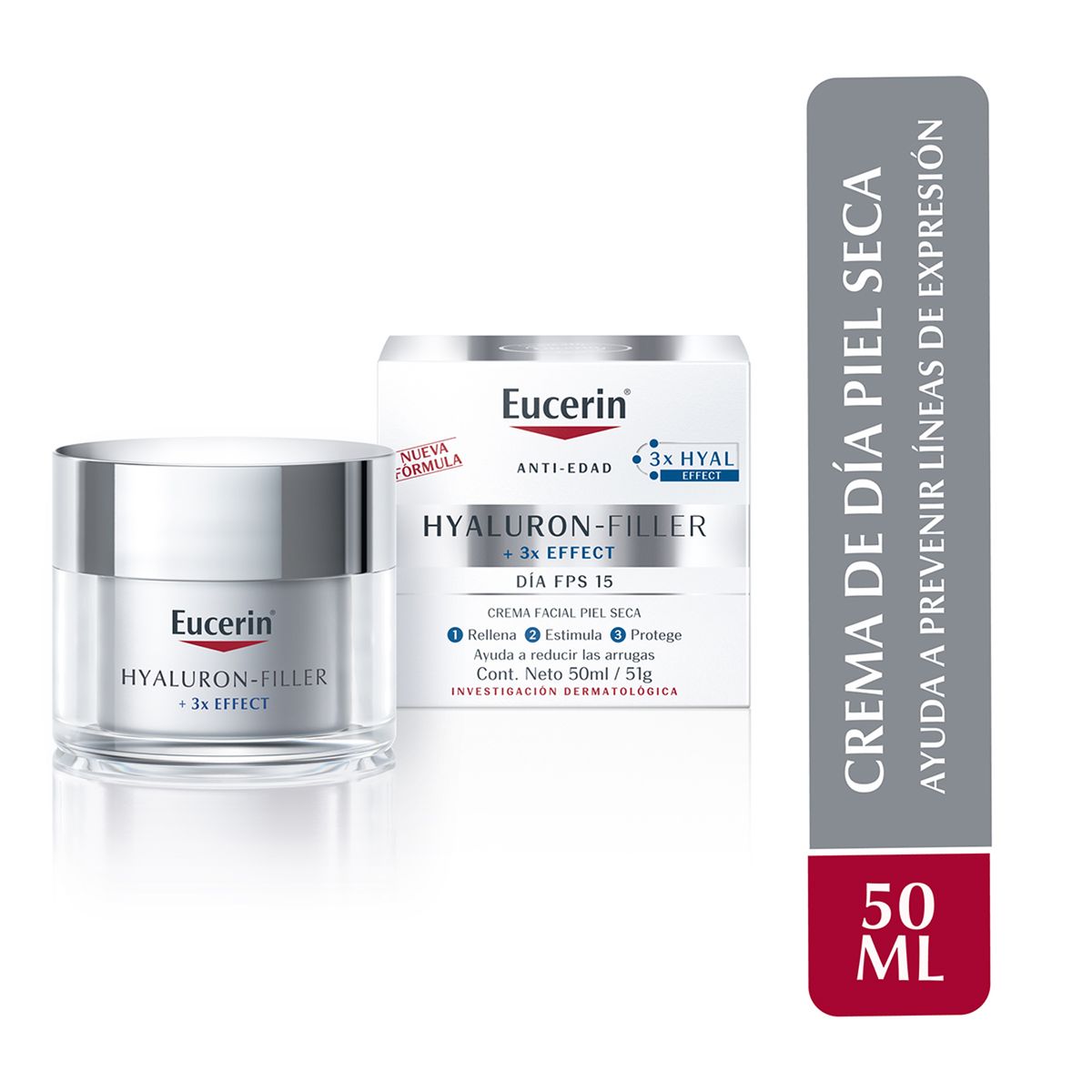 EUCERIN - Tratamiento antiedad Crema Facial De Día Hyaluron-Filler triple efecto FPS15 Eucerin Para Piel Seca 50 ml