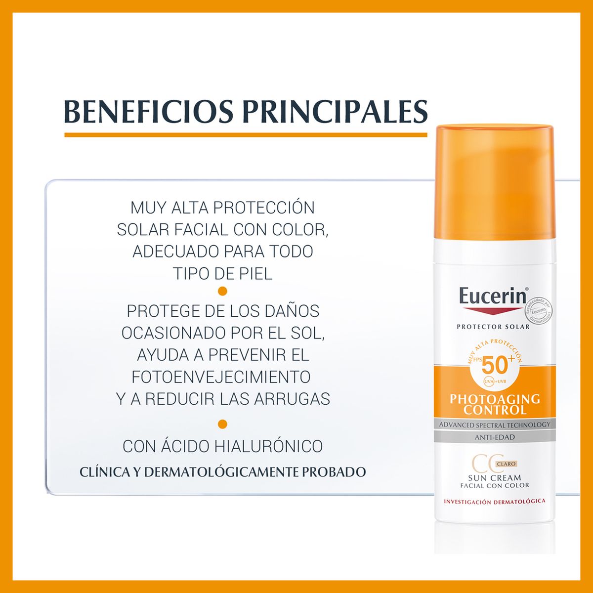 EUCERIN - Protector Solar Facial Antiedad Sun Photoaging Control Con Color Claro Fps 50+ Eucerin 50 ml