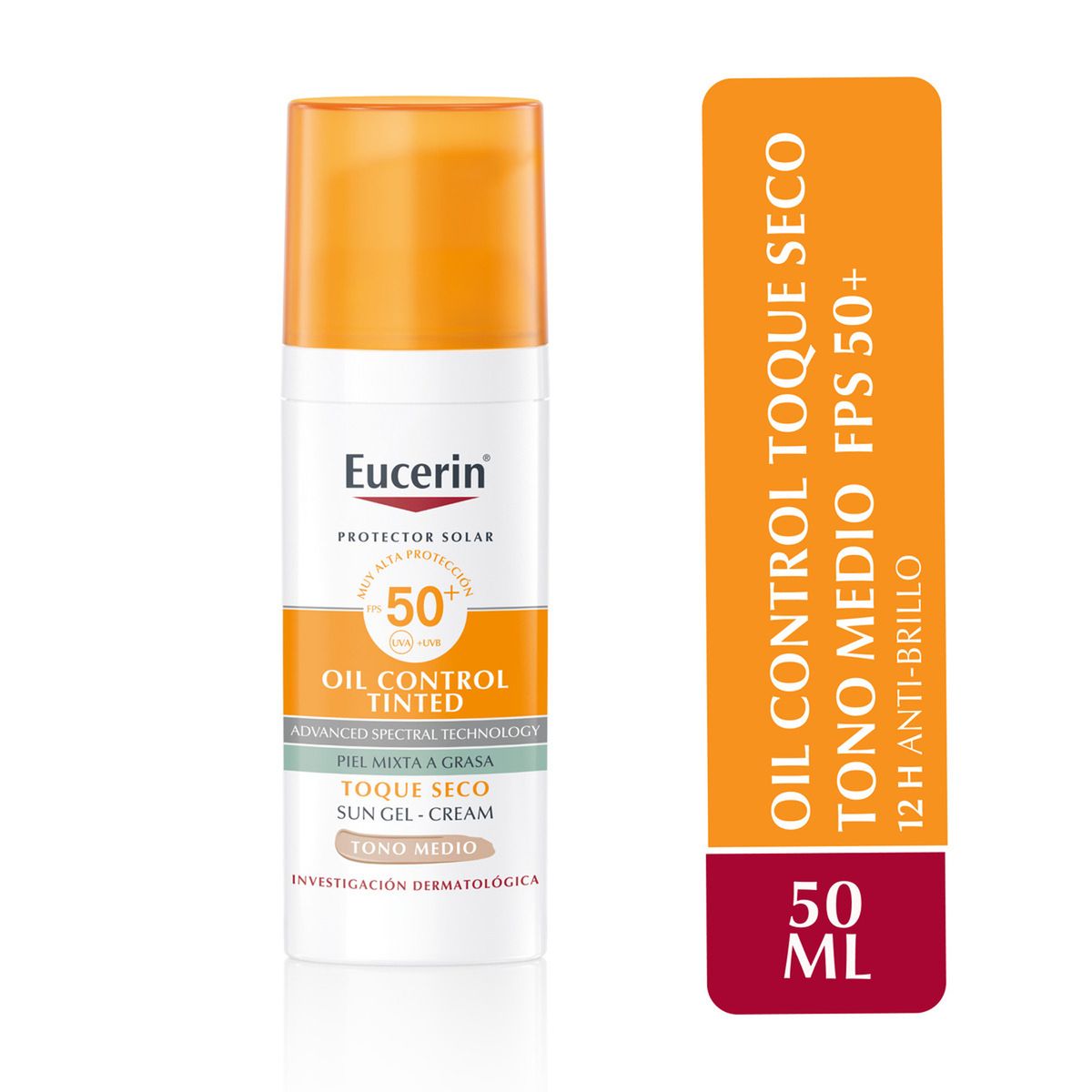 EUCERIN - Protector Solar Facial Sun Toque Seco Color Medio Fps 50+ Eucerin 50 ml