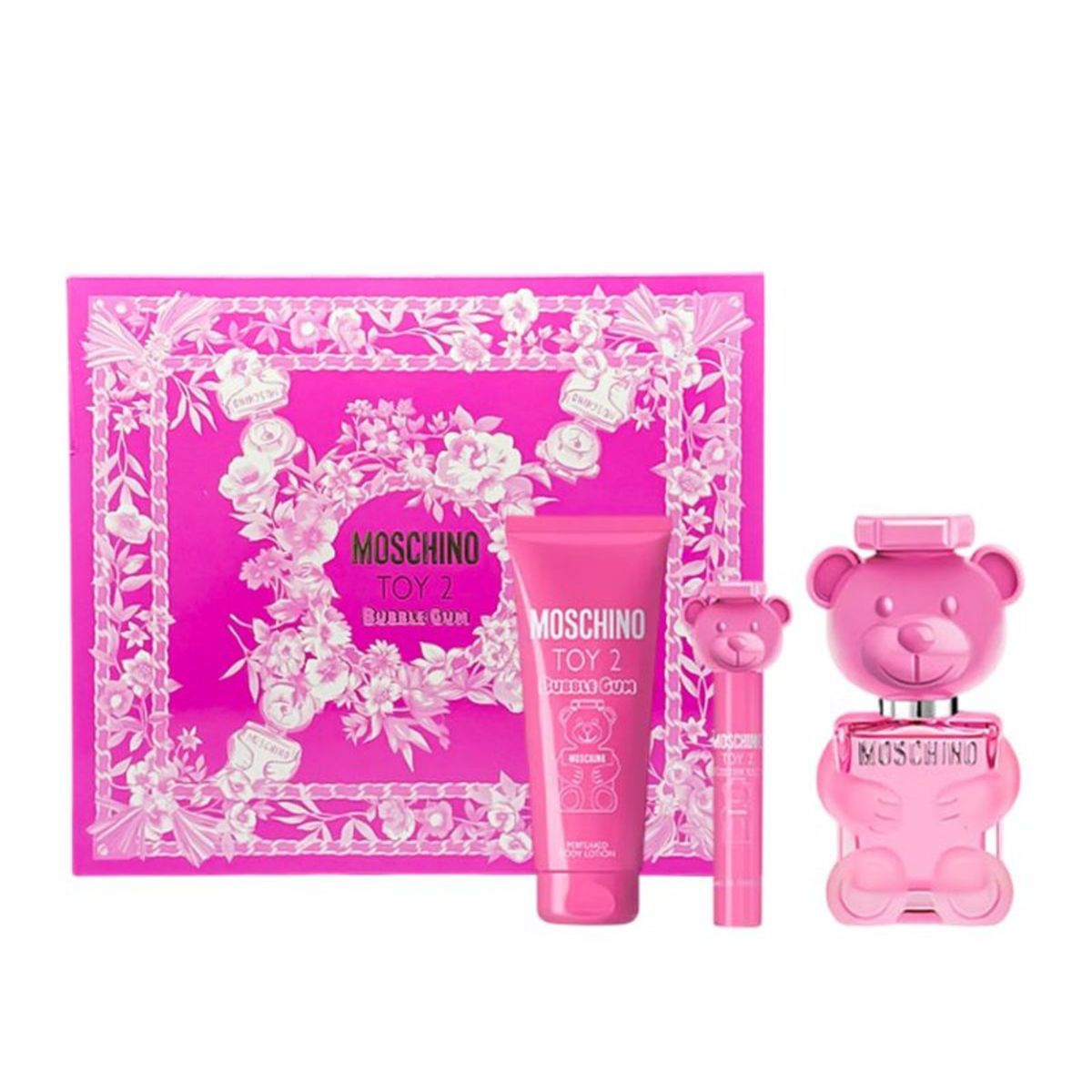 MOSCHINO - Set de Perfume Mujer Moschino Toy 2 Bubble Gum Incluye Eros Pour Femme 100 ml , Gel ducha 100 ml , Body Lotion 100 ml , Spray viaje 5 ml 