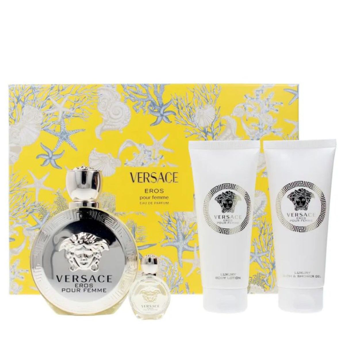 VERSACE - Set de Perfume Mujer Versace Incluye Eros Pour Femme 100 ml , Body Lotion 100 ml , Spray Viaje 10ml 