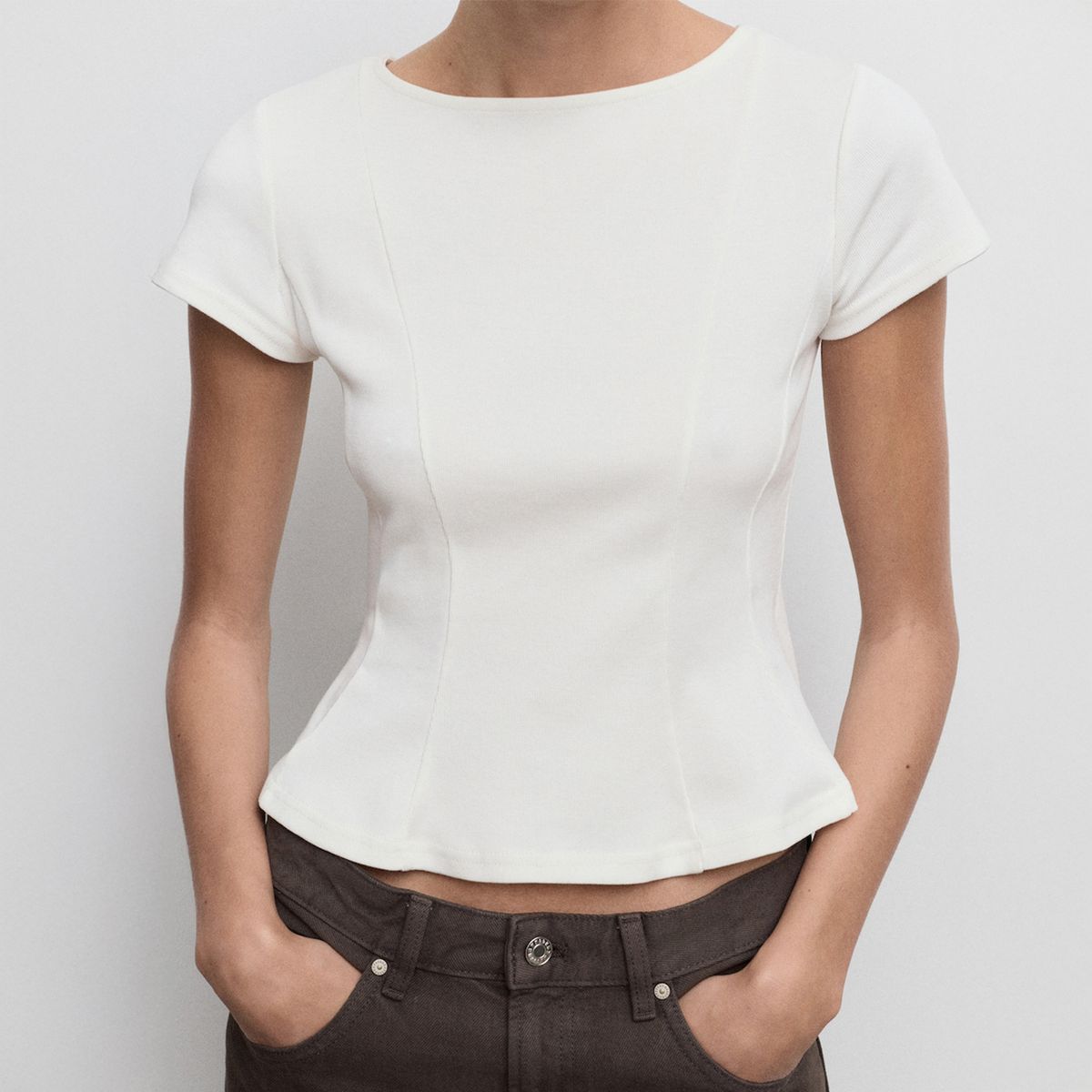 MANGO - Camiseta Mujer Tejido Manga corta de Algodón MANGO