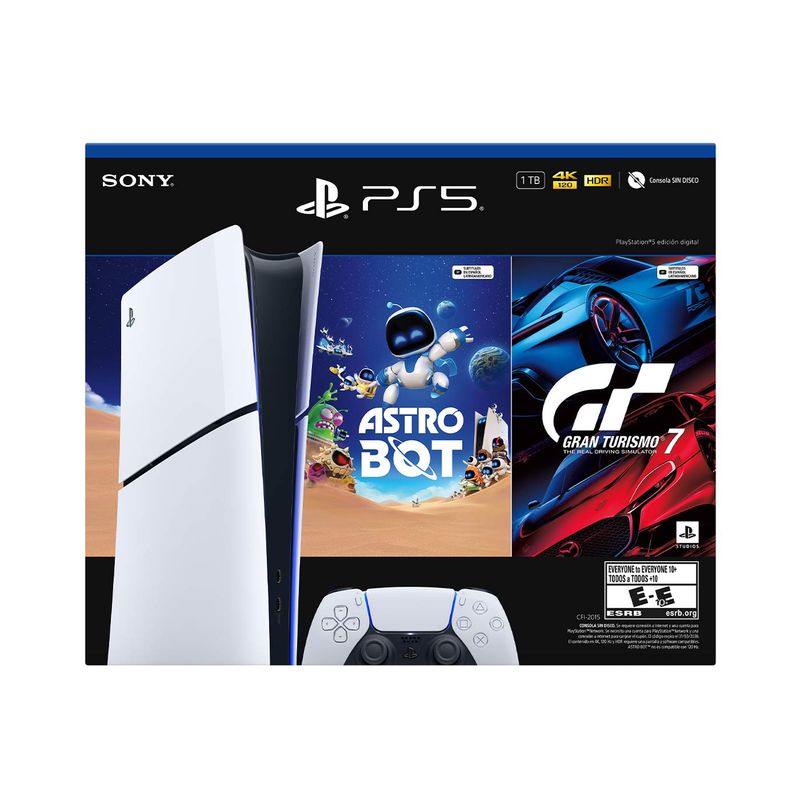 PLAYSTATION - Consola PS5 Slim Digital + 2 Videojuegos | 1TB de Almacenamiento | Edición Digital | PlayStation 5 | Videojuegos Incluidos Astro Bot y Gran turismo 7