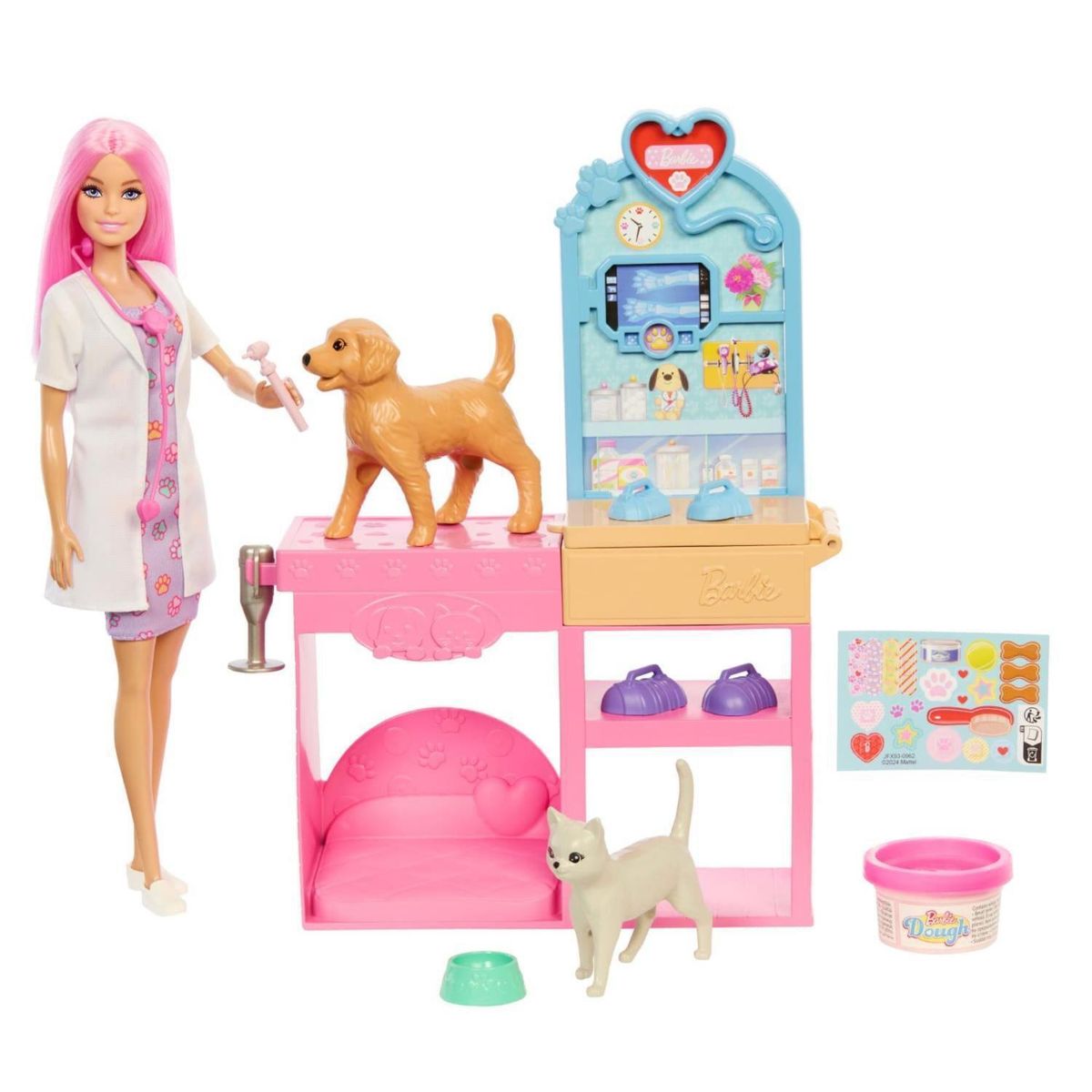 BARBIE - Barbie Veterinaria Profesiones, Muñeca Articulada con Mascotas y Accesorios de Clínica, Juguete para Niñas de 4 Años en Adelante