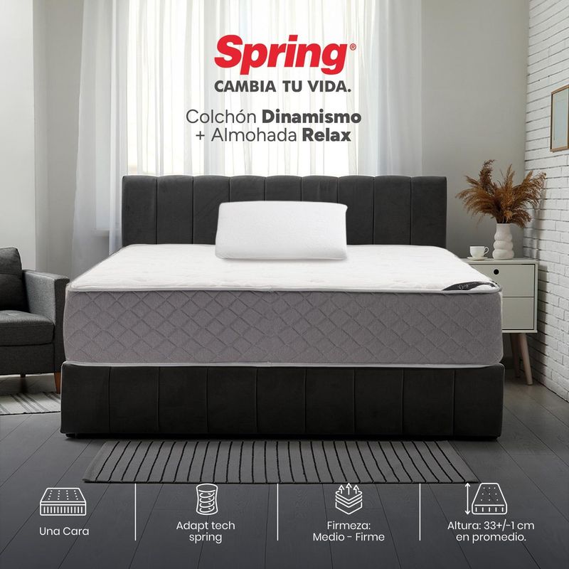 COLCHONES SPRING - Colchón Spring Semidoble Firmeza Media Ortopédico Resortado Dinamismo 120 x 190 cm + Almohada