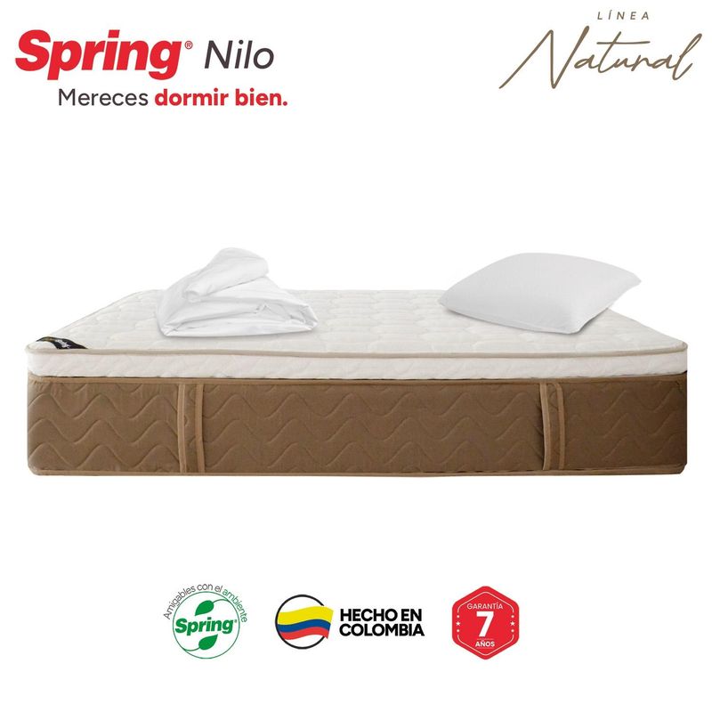 COLCHONES SPRING - Colchón Spring Semidoble Firmeza Media Ortopédico Resortado Nilo 120 x 190 cm + Almohada + Protector