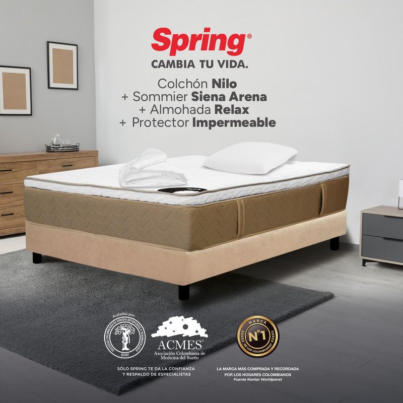 COLCHONES SPRING - Colchón Spring Sencillo Con Base Cama Firmeza Media Ortopédico Resortado Nilo 100 x 190 cm + Almohada + Protector