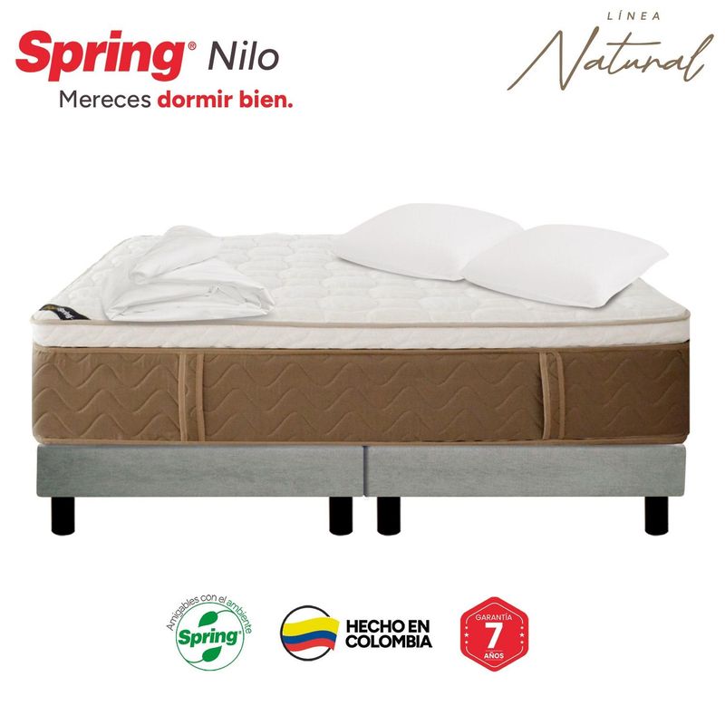 COLCHONES SPRING - Colchon con base cama King Firmeza Medio Resortes Pocket NILO 200 cm x Colchón+ Protector + Almohada Colchones Spring
