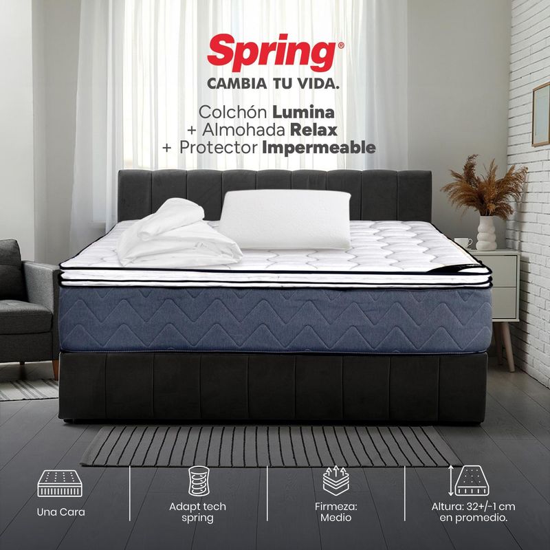 COLCHONES SPRING - Colchón Spring Sencillo Firmeza Media Ortopédico Resortado Nova 100 x 190 cm + Almohada + Protector